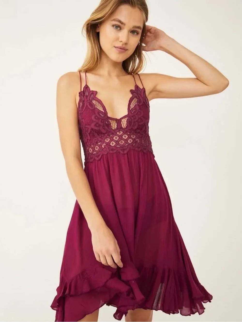 Free People Adella Burgundy slip dress